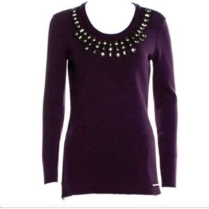 BURBERRY purple scoop neck sweater with metallic silver bead S